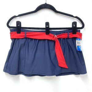 Nautica Navy Swim Skirt, Size 12, Navy w Red Belt Built in Brief Nautical NEW